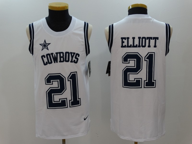 Nike Cowboys 21 Ezekiel Elliott White Color Rush Name & Number Tank Top
