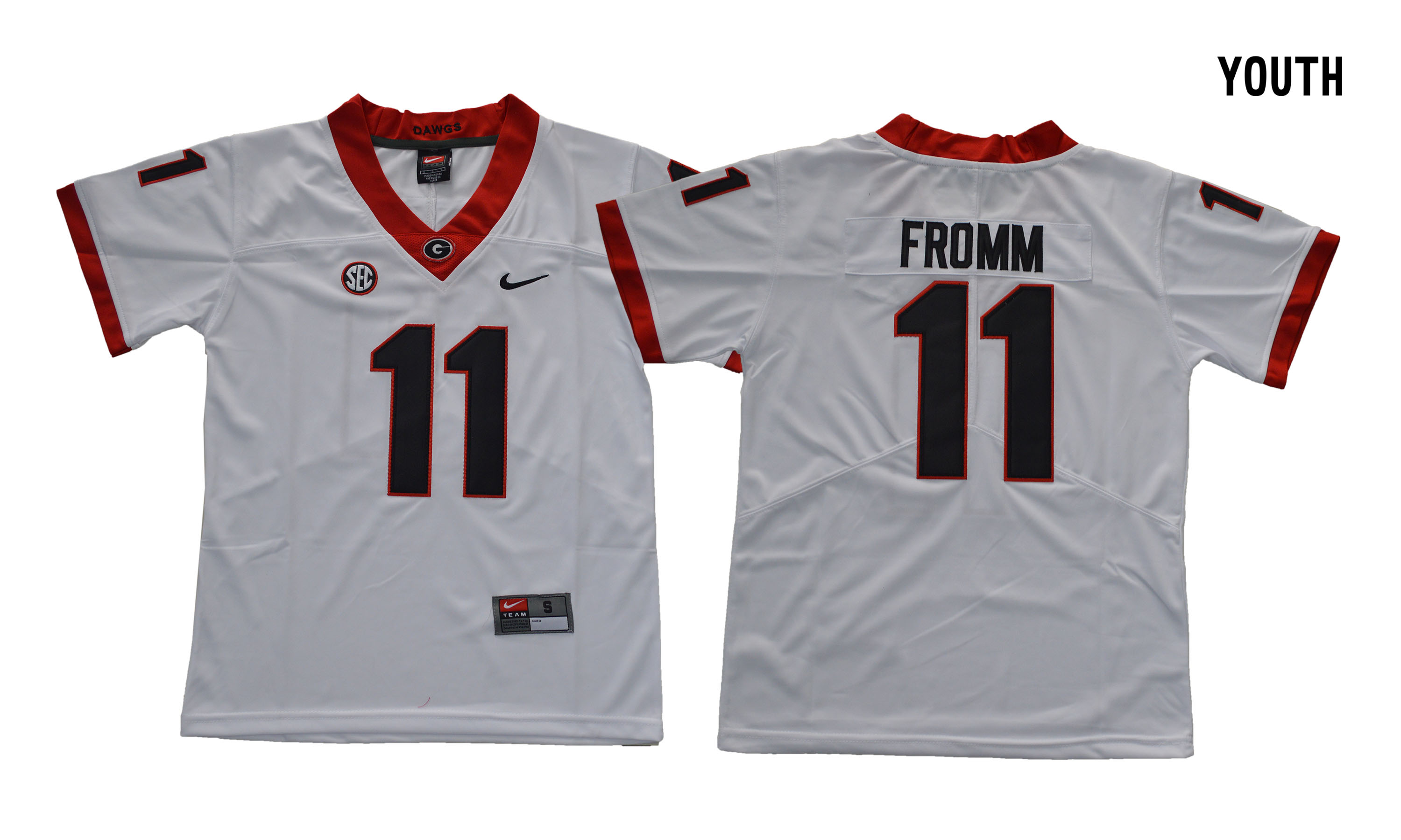 Georgia Bulldogs 11 Jake Fromm White Youth College Football Jersey