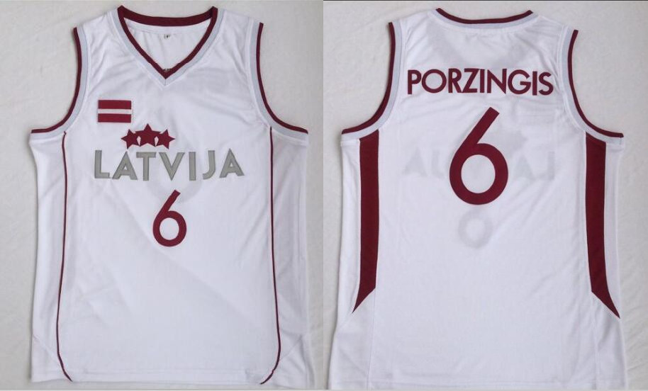 Team Latvija 6 Kristaps Porzingis White National Basketball Jersey