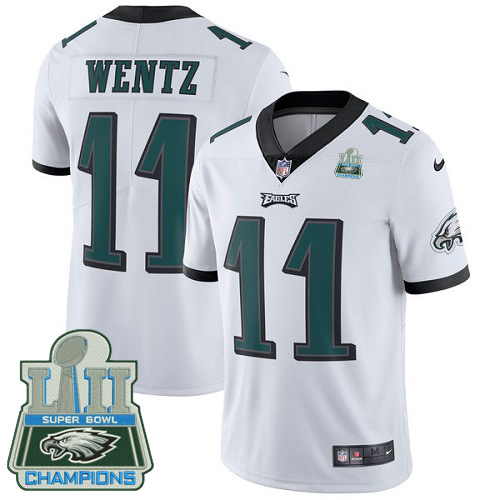 Nike Eagles 11 Carson Wentz White 2018 Super Bowl Champions Youth Vapor Untouchable Player Limited Jersey