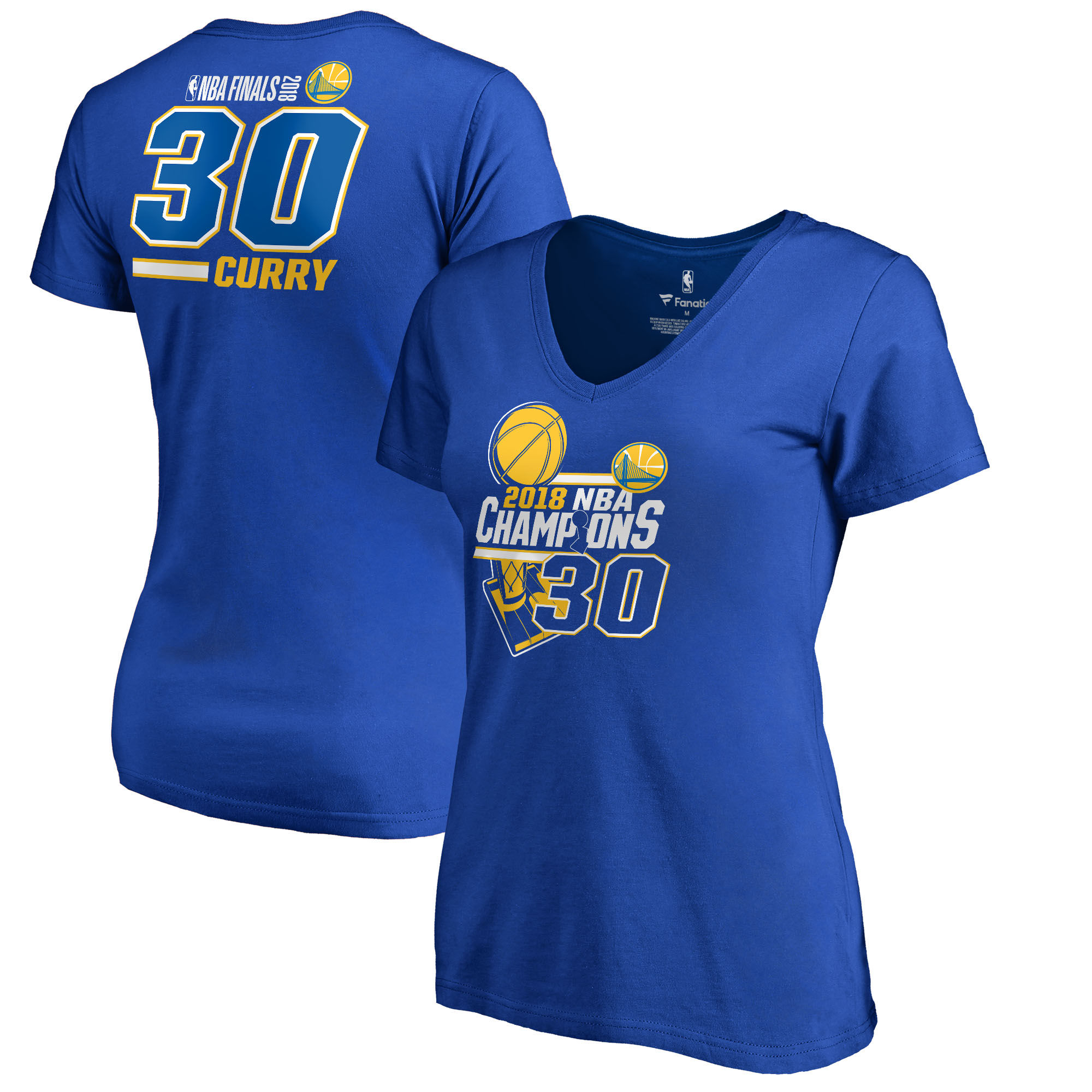 Golden State Warriors Stephen Curry Fanatics Branded Women's 2018 NBA Finals Champions Name and Number V-Neck T-Shirt Royal