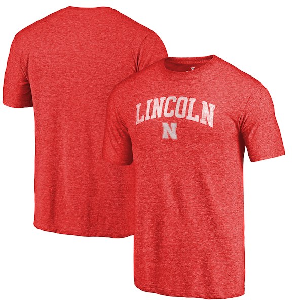 Nebraska Cornhuskers Fanatics Branded Heathered Scarlet Hometown Arched City Tri-Blend T-Shirt