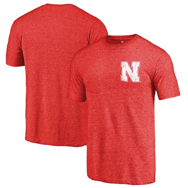 Nebraska Cornhuskers Fanatics Branded Scarlet Primary Logo Left Chest Distressed Tri-Blend T-Shirt