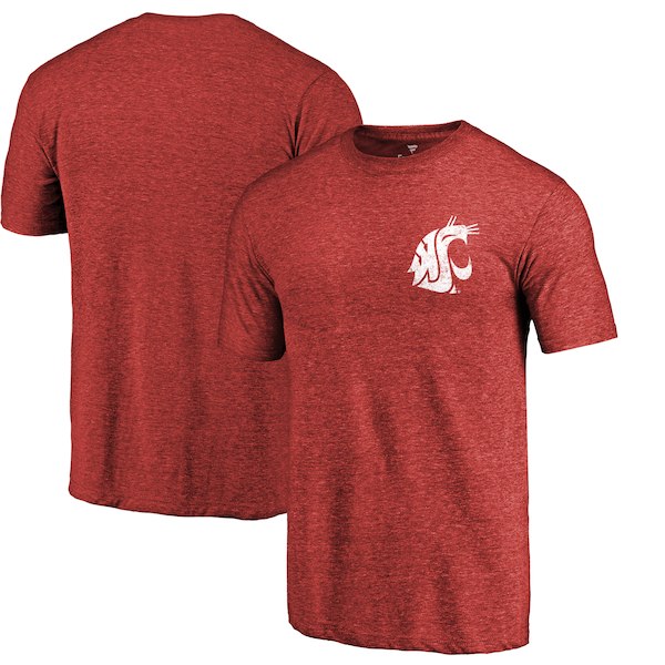 Washington State Cougars Fanatics Branded Cardinal Heather Left Chest Distressed Logo Tri-Blend T-Shirt