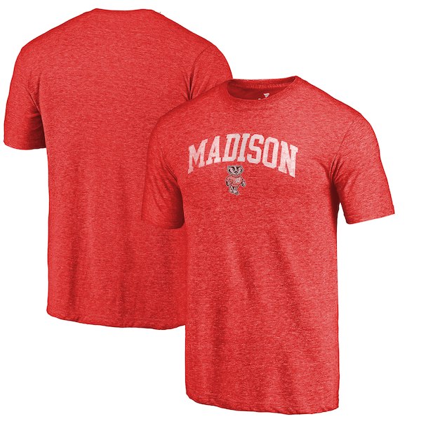 Wisconsin Badgers Fanatics Branded Heathered Red Hometown Arched City Tri-Blend T-Shirt