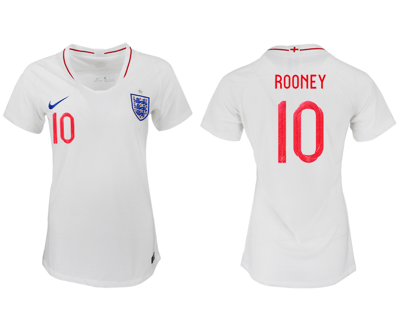 England 10 ROONEY Home Women 2018 FIFA World Cup Soccer Jersey