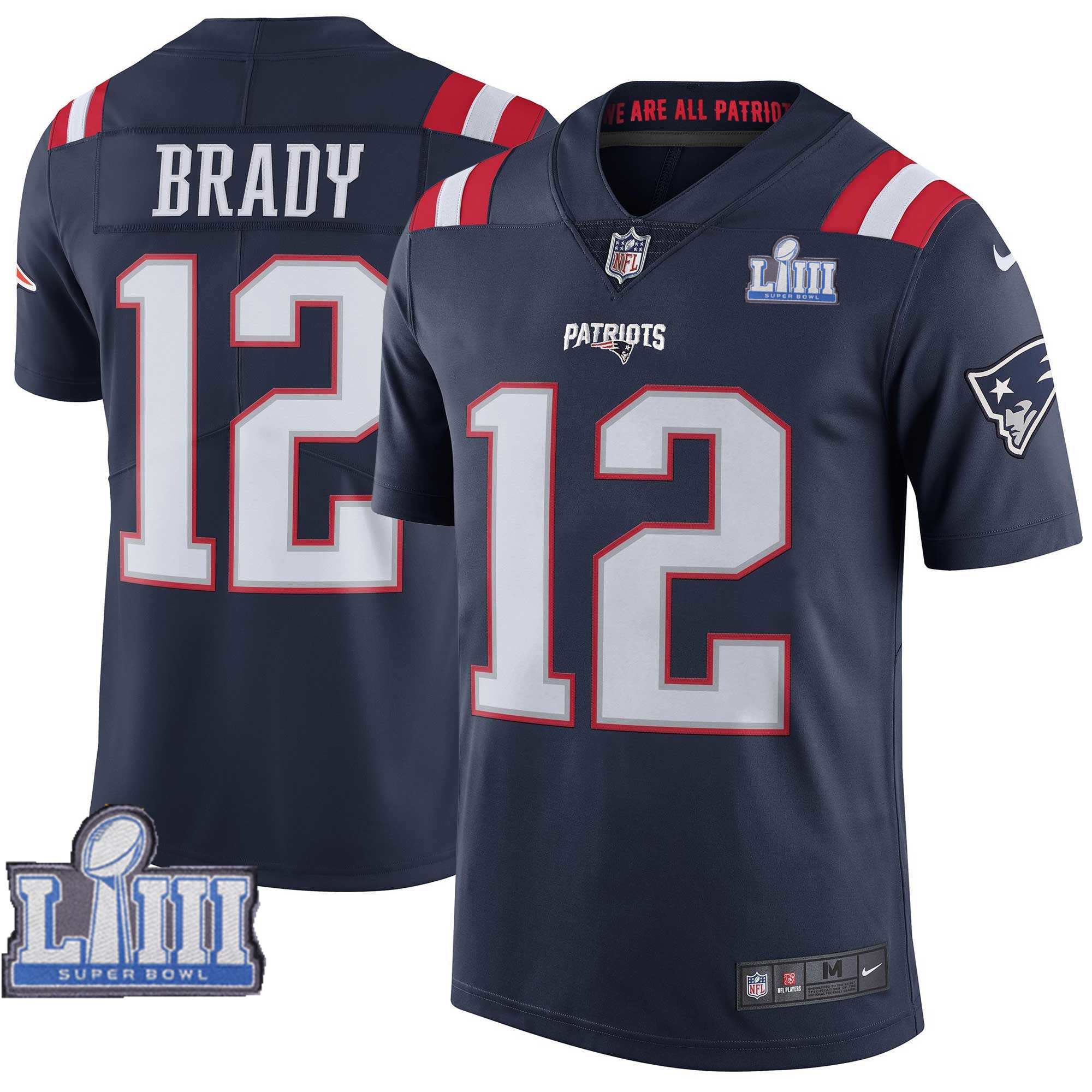 Nike Patriots 12 Tom Brady Navy 2019 Super Bowl LIII Color Rush Limited Jersey
