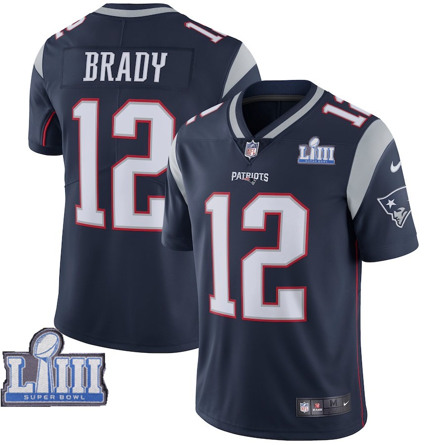 Nike Patriots 12 Tom Brady Navy 2019 Super Bowl LIII Vapor Untouchable Limited Jersey