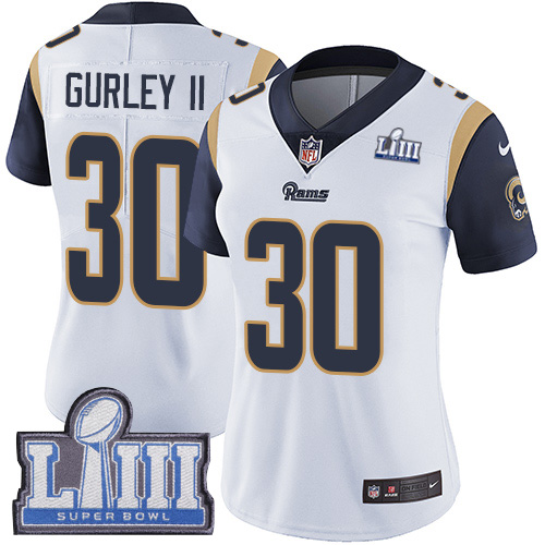 Nike Rams 30 Todd Gurley II White Women 2019 Super Bowl LIII Vapor Untouchable Limited Jersey