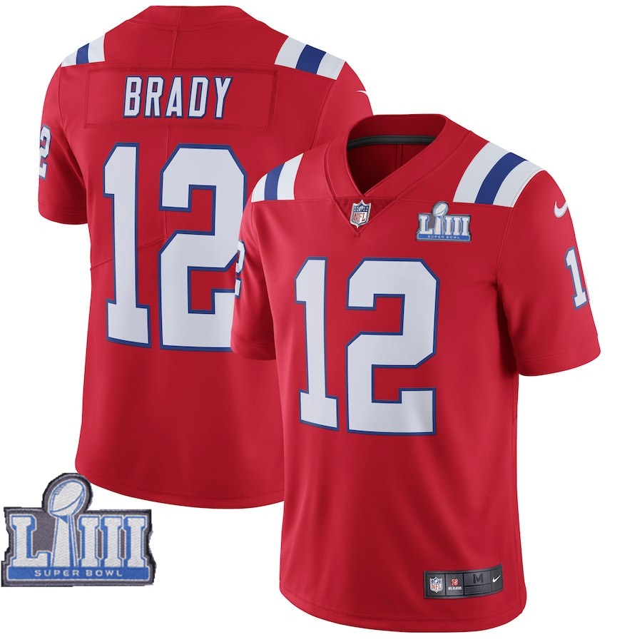 Nike Patriots 12 Tom Brady Red Youth 2019 Super Bowl LIII Vapor Untouchable Limited Jersey