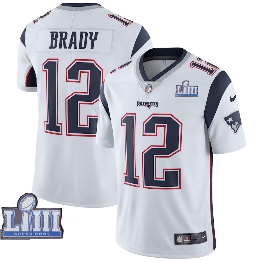 Nike Patriots 12 Tom Brady White Youth 2019 Super Bowl LIII Vapor Untouchable Limited Jersey