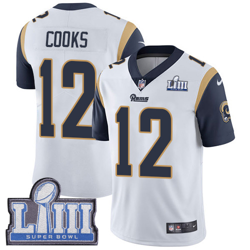 Nike Rams 12 Brandin Cooks White Youth 2019 Super Bowl LIII Vapor Untouchable Limited Jersey