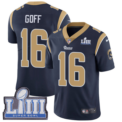 Nike Rams 16 Jared Goff Navy Youth 2019 Super Bowl LIII Vapor Untouchable Limited Jersey