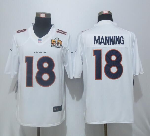 Nike Broncos 18 Peyton Manning White Super Bowl 50 Bound Game Event Jersey