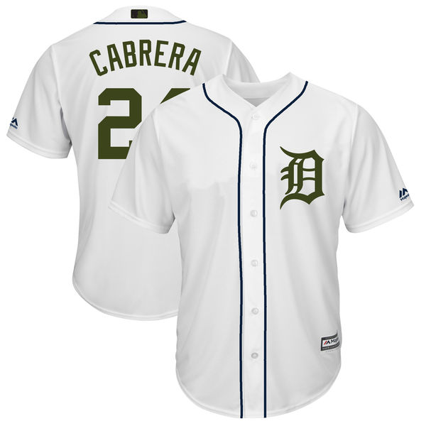 Tigers 24 Miguel Cabrera White 2018 Memorial Day Cool Base Jersey