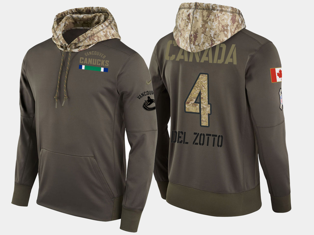 Nike Canucks 4 Michael Del Zotto Olive Salute To Service Pullover Hoodie