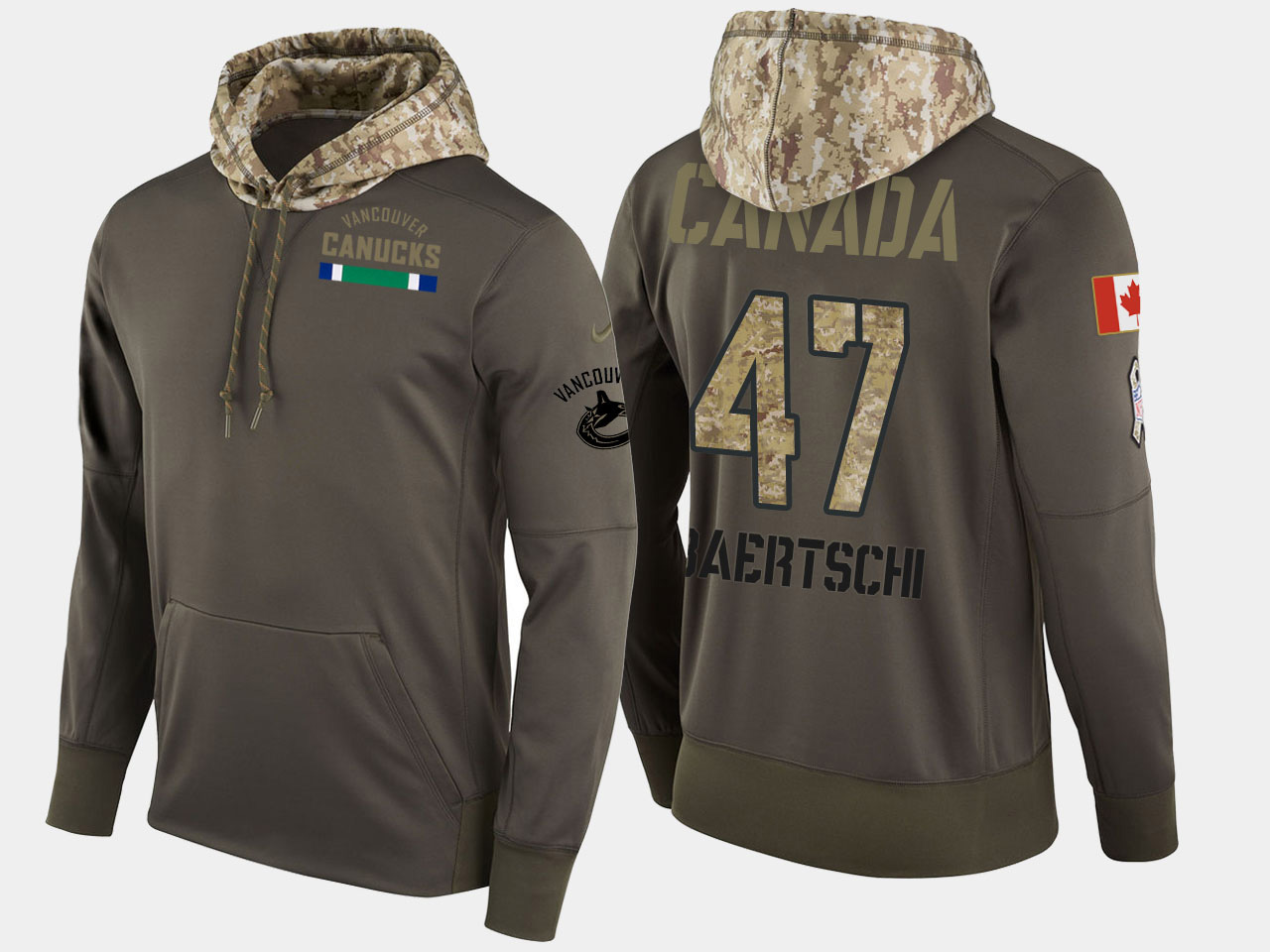 Nike Canucks 47 Sven Baertschi Olive Salute To Service Pullover Hoodie
