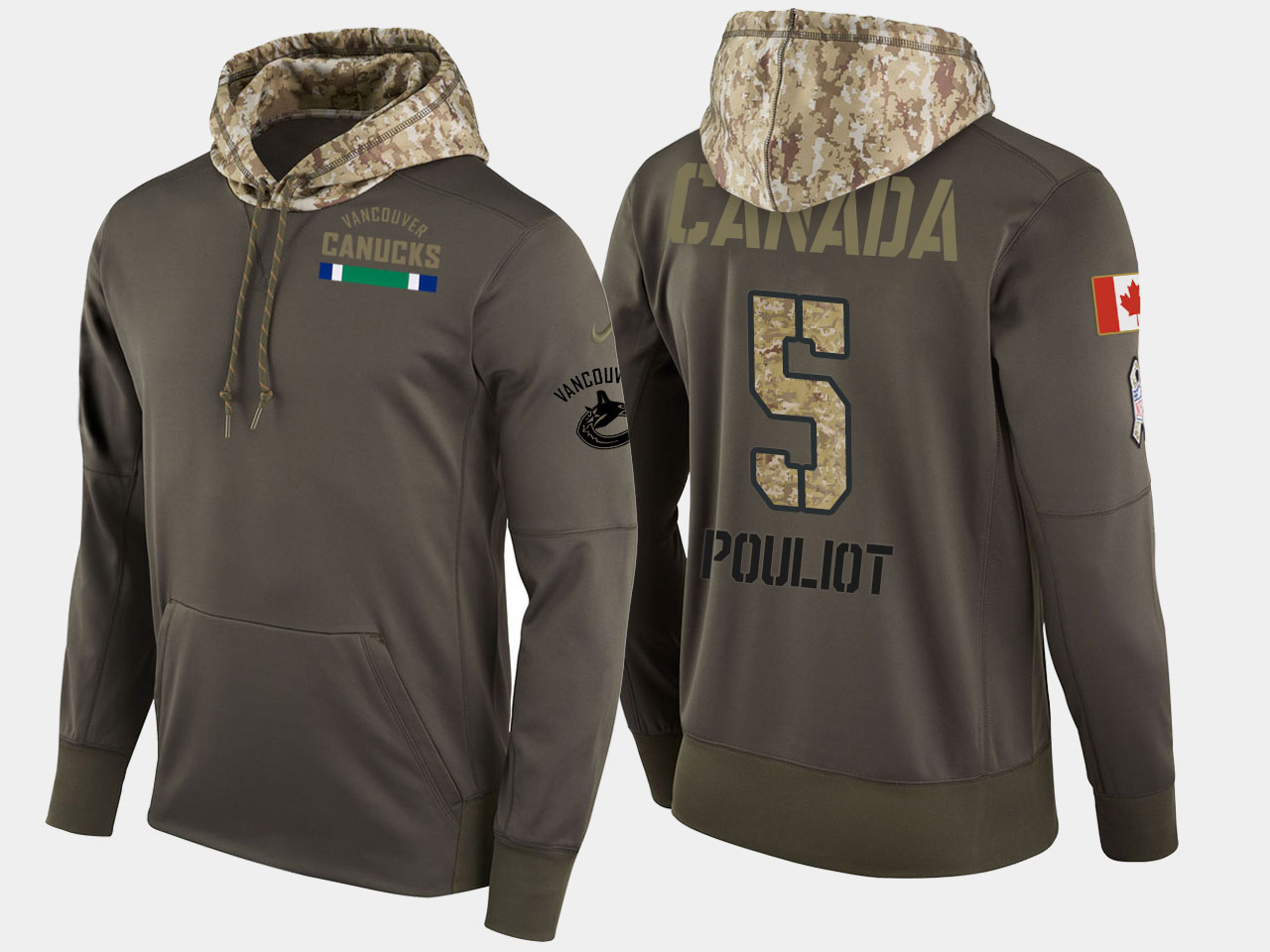 Nike Canucks 5 Derrick Pouliot Olive Salute To Service Pullover Hoodie