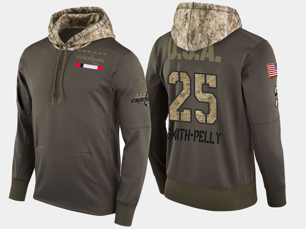 Nike Capitals 25 Devante Smith-Pelly Olive Salute To Service Pullover Hoodie