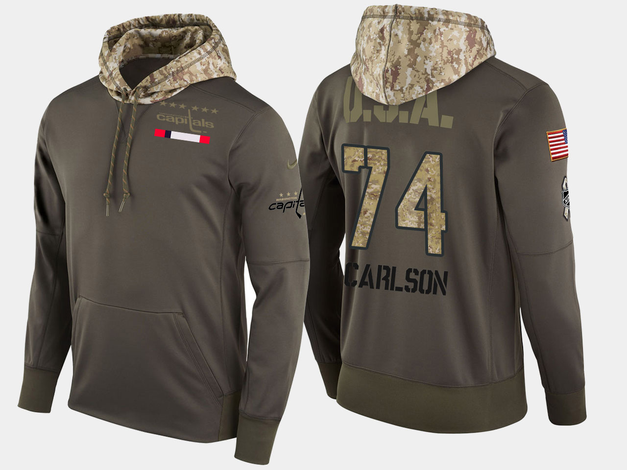 Nike Capitals 74 John Carlson Olive Salute To Service Pullover Hoodie