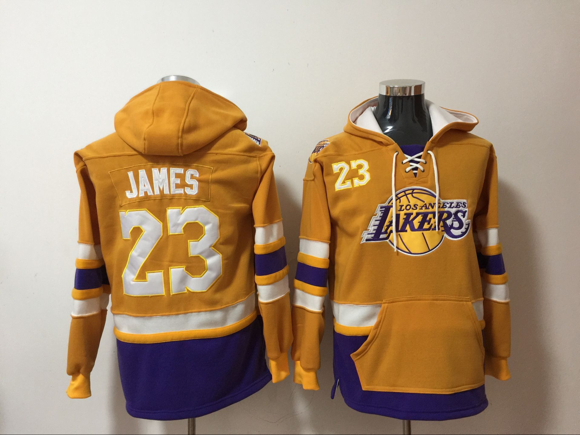 Lakers 23 Lebron James Yellow All Stitched Hooded Sweatshirt
