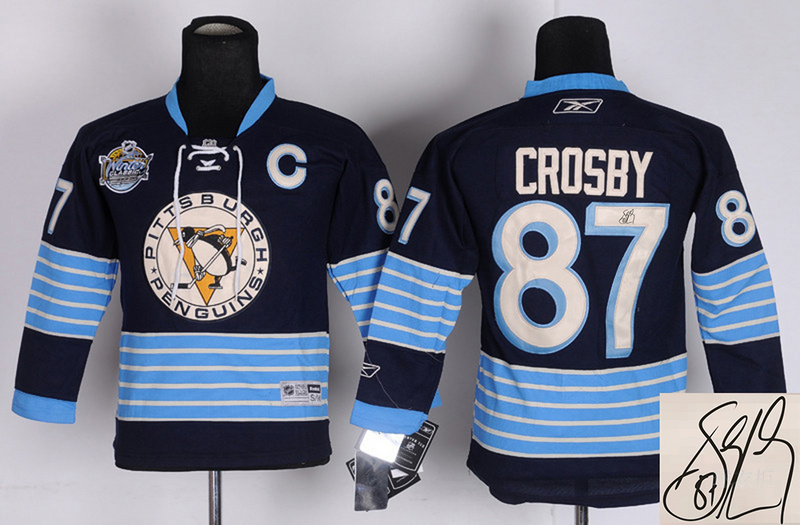 Penguins 87 Crosby Blue 2011 Winter Classic Youth Signature Edition Jerseys