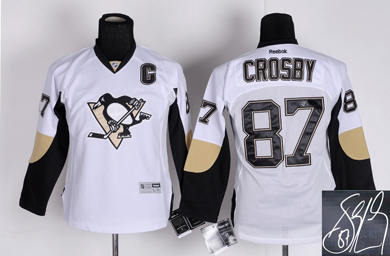 Penguins 87 Crosby White Youth Signature Edition Jerseys