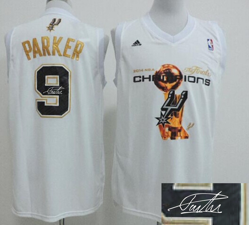 Spurs 9 Parker White 2014 Champions Signature Edition Jerseys