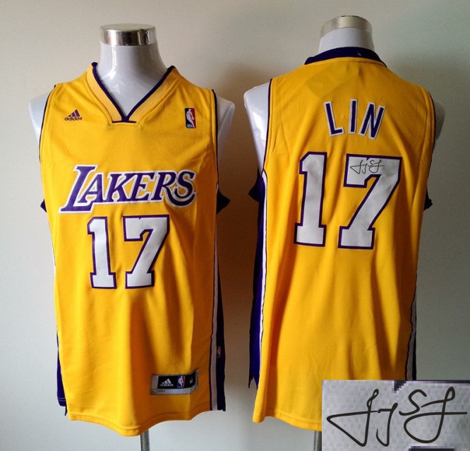 Lakers 17 Lin Gold Signature Edition Jerseys