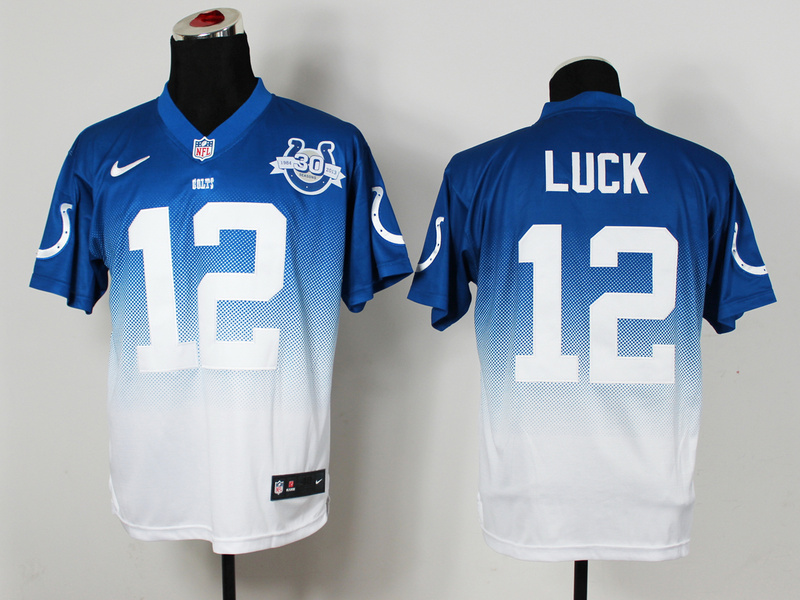 Nike Colts 12 Luck Blue And White Drift Fashion II Elite Jerseys
