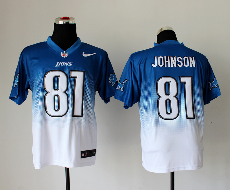 Nike Lions 81 Johnson Blue And White Drift Fashion II Elite Jerseys