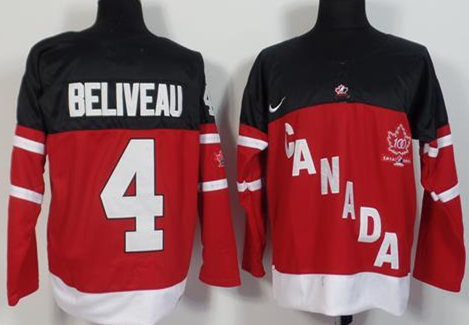 Canada 4 Jean Beliveau Red 100th Celebration Jersey