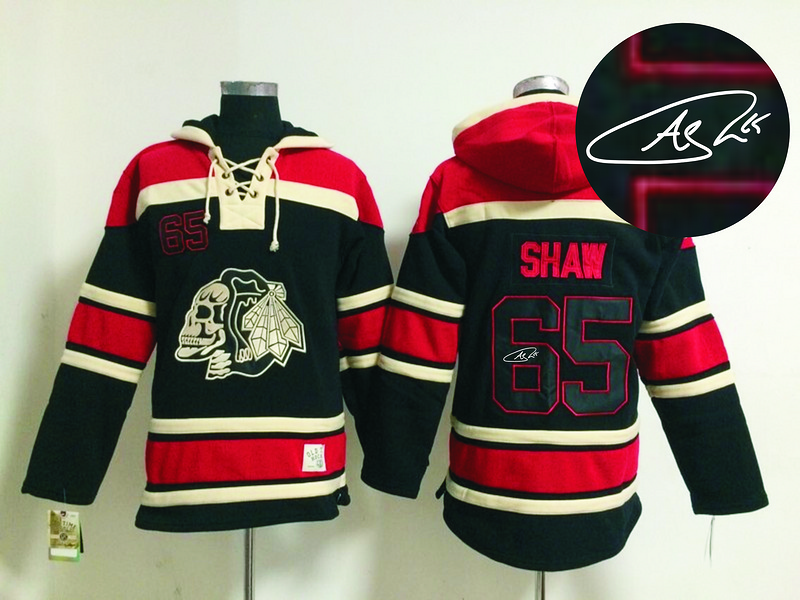 Blackhawks 65 Shaw Black Skull Signature Edition Hooded Jerseys