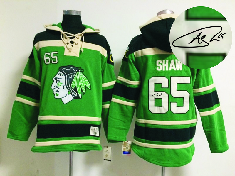 Blackhawks 65 Shaw Green Signature Edition Hooded Jerseys