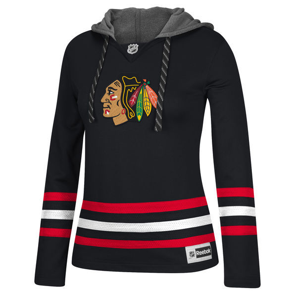 Chicago Blackhawks Black All Stitched Women's Hooded Sweatshirt