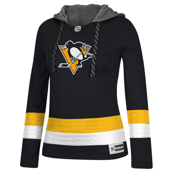 Pittsburgh Penguins Black All Stitched Women's Hooded Sweatshirt