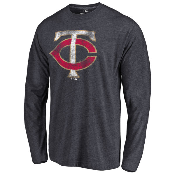 Minnesota Twins Distressed Team Long Sleeve Tri Blend T-Shirt Navy