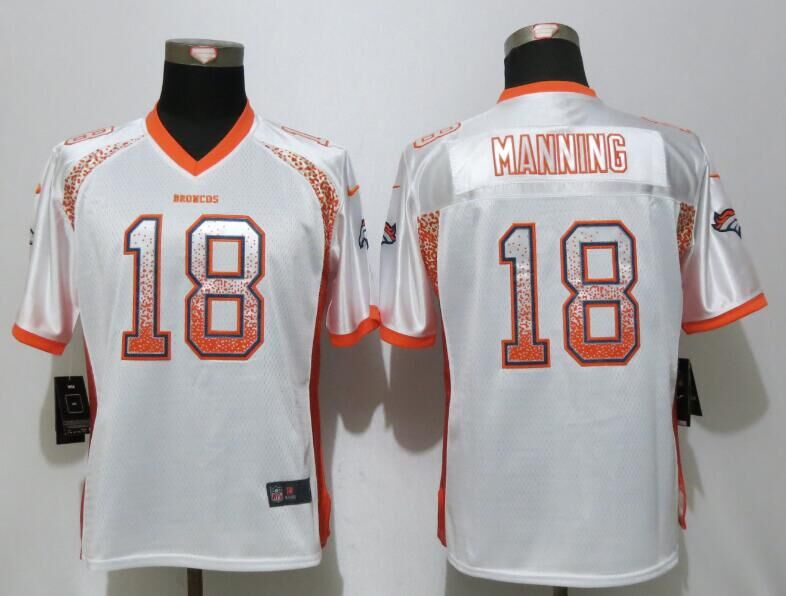 Nike Broncos 18 Peyton Manning White Women Drift Fashion Jersey