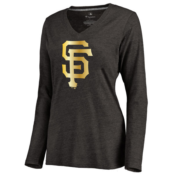 San Francisco Giants Women's Gold Collection Long Sleeve V Neck Tri Blend T-Shirt Black