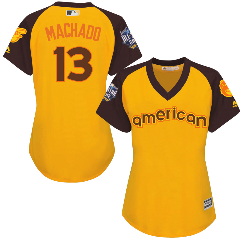 Orioles 13 Manny Machado Yellow Women 2016 All-Star Game Cool Base Batting Practice Player Jersey