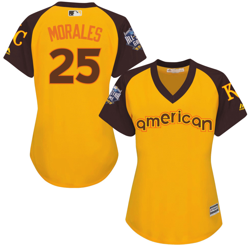 Royals 25 Kendrys Morales Yellow Women 2016 All-Star Game Cool Base Batting Practice Player Jersey