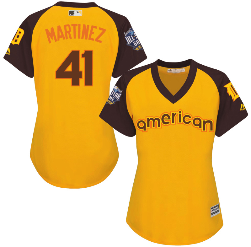 Tigers 41 Victor Martinez Yellow Women 2016 All-Star Game Cool Base Batting Practice Player Jersey