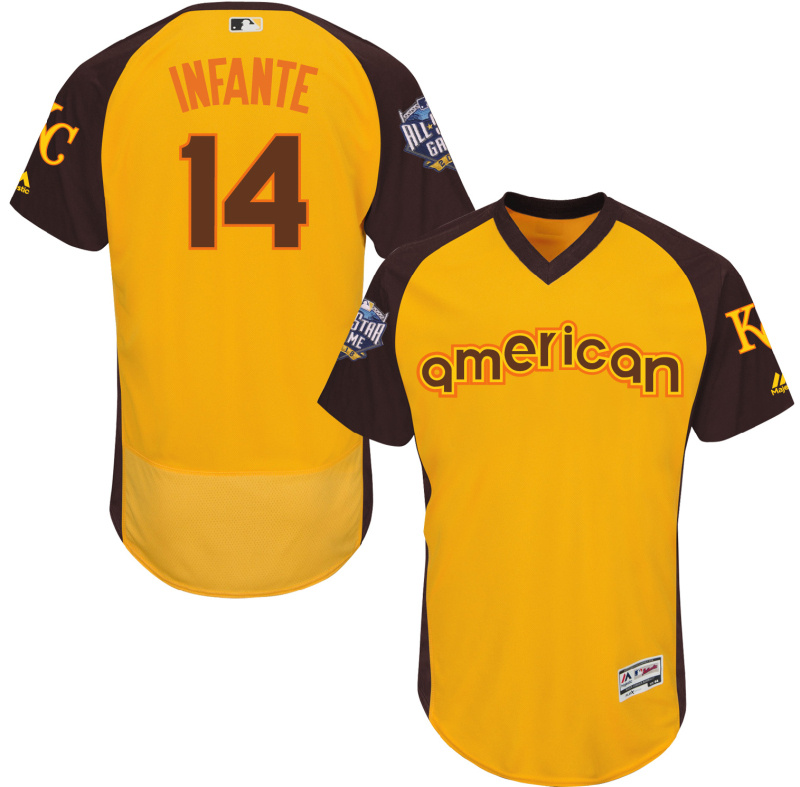 Royals 14 Omar Infante Yellow 2016 All-Star Game Cool Base Batting Practice Player Jersey