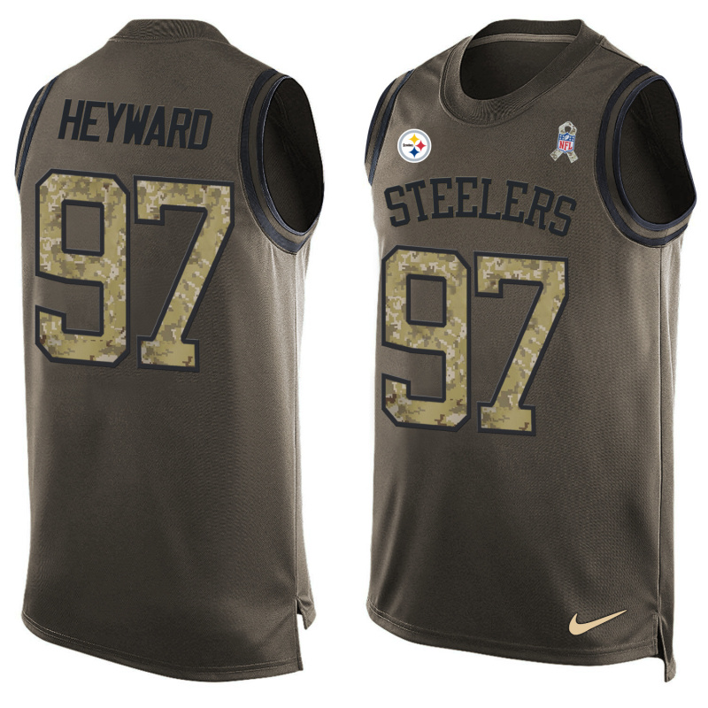 Nike Steelers 97 Cameron Heyward Olive Green Salute To Service Player Name & Number Tank Top