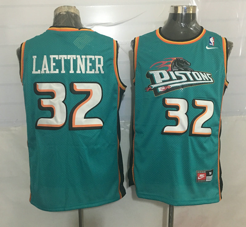 Pistons 32 Christian Laettner Teal Nike Stitched Jersey