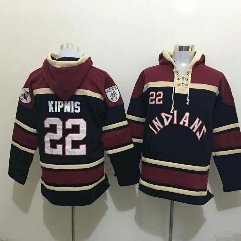 Indians 22 Jason Kipnis Navy All Stitched Hooded Sweatshirt