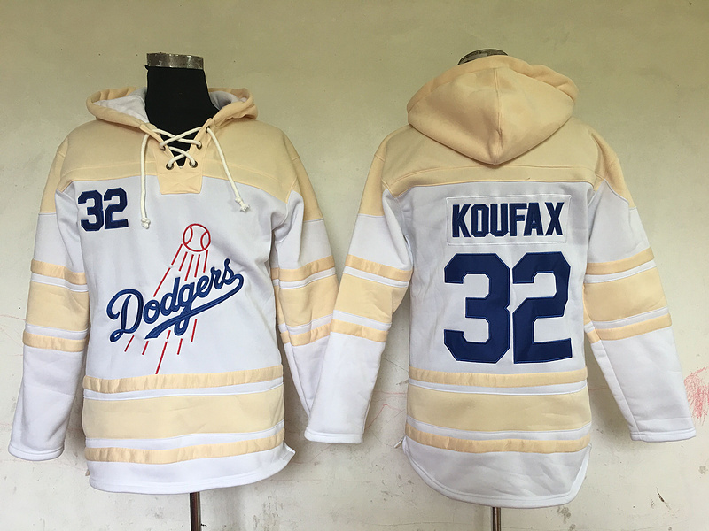 Dodgers 32 Sandy Koufax White All Stitched Hooded Sweatshirt
