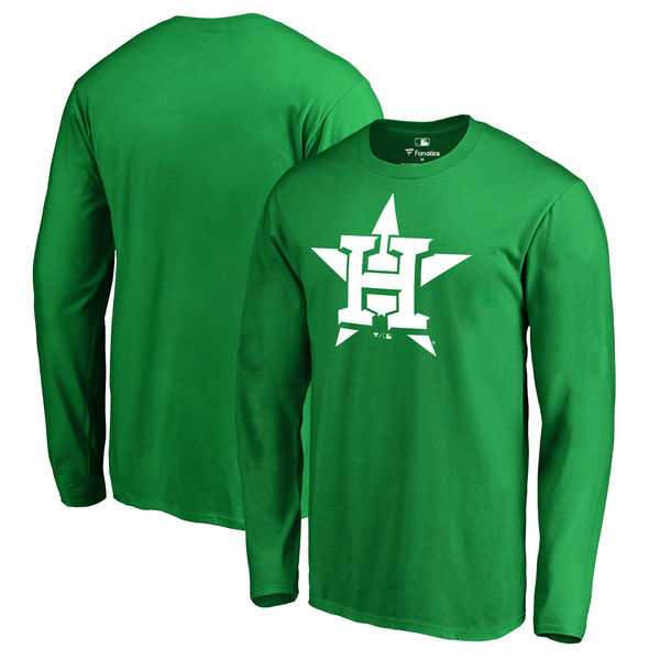 Men's Houston Astros Fanatics Branded Kelly Green St. Patrick's Day White Logo Long Sleeve T-Shirt