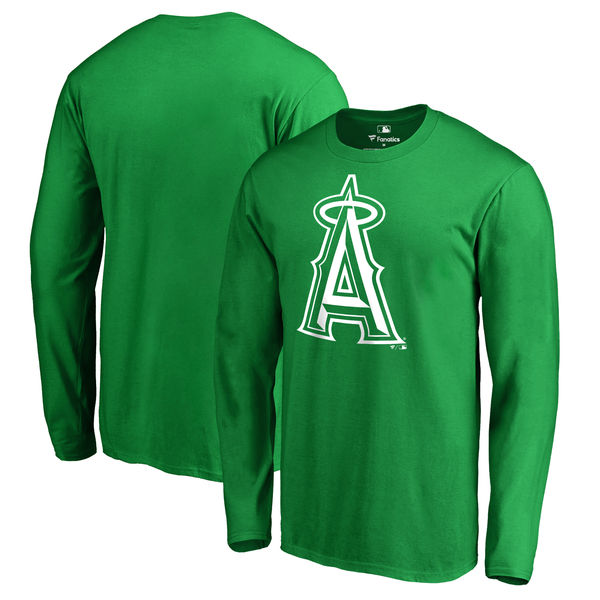 Men's Los Angeles Angels of Anaheim Fanatics Branded Kelly Green St. Patrick's Day White Logo Long Sleeve T-Shirt