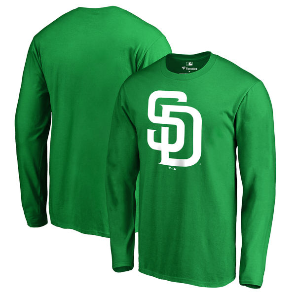 Men's San Diego Padres Fanatics Branded Kelly Green St. Patrick's Day White Logo Long Sleeve T-Shirt